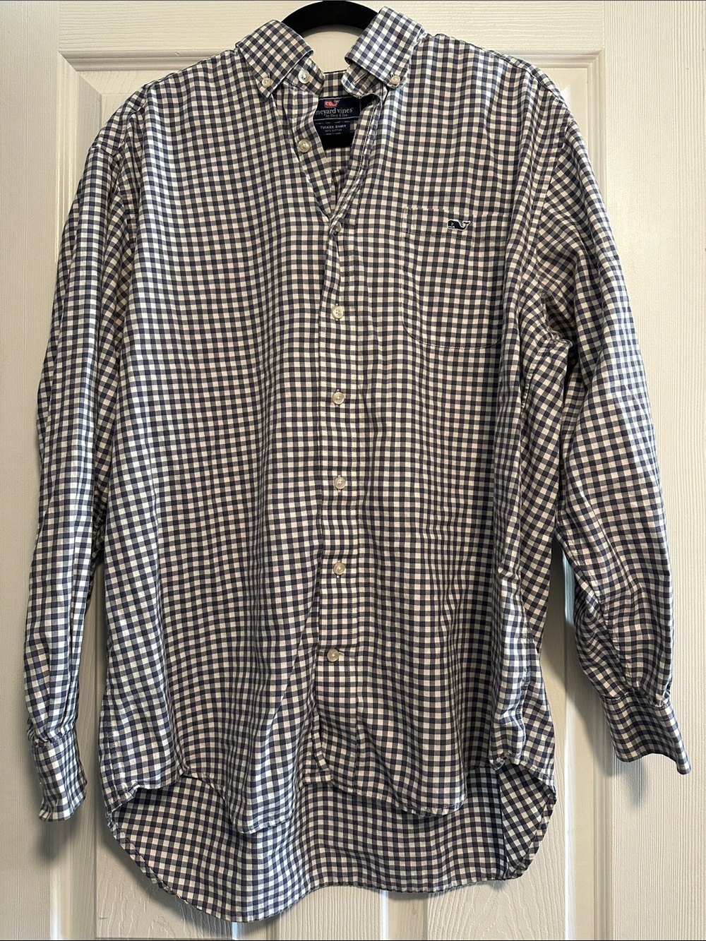 Vineyard Vines Men’s Navy and White Gingham Button-Down Shirt